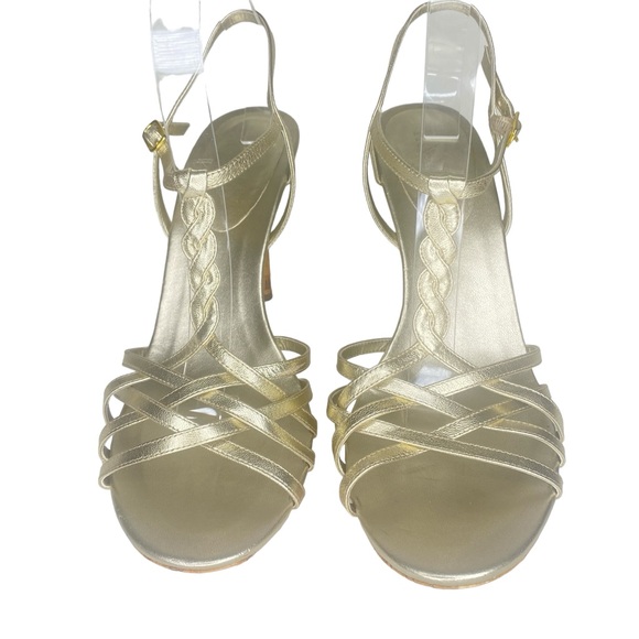Lauren Ralph Lauren Trina Gold Metallic Multi T strap cork sole heel size 9 - Picture 2 of 10